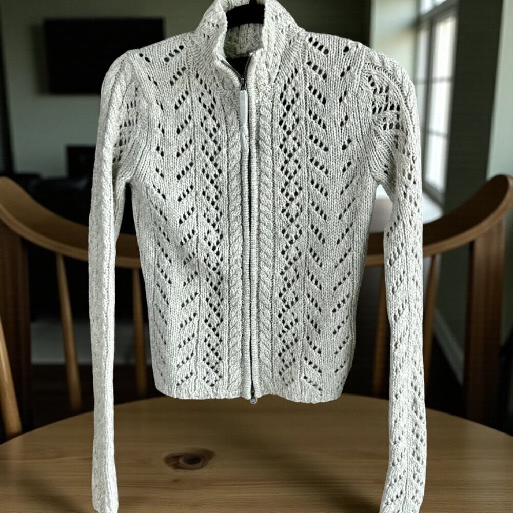 Abercrombie & Fitch Gray Open Weave Full Zip Cardigan Sweater Size Small